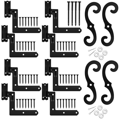 Moxweyeni 8 Pack (4 Pair) Steel Blind Shutter Hinges 1-1/16 with S Holdback Hook for Exterior Shutters Window Kit Steel with Black Powder Coating Lift Off Pintle Reversible Hinges Heavy Duty Door