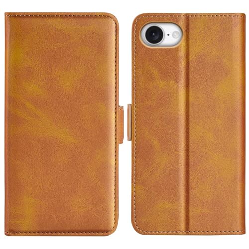 Image of Havilah for iPhone 16e Dual-Side Magnetic Buckle Horizontal Flip Faux Leather Phone Case iPhone 16e Case Cover(Yellow)