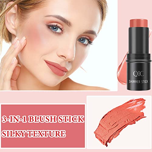 Cream Contour Blush Stick,Long Lasting Waterproof Blush Stick For Cheeks&Lips Multipurpose Face Highlighting Concealing Cream,Shimmer Contour Stick Makeup For Women（Rose Red） #TOP1