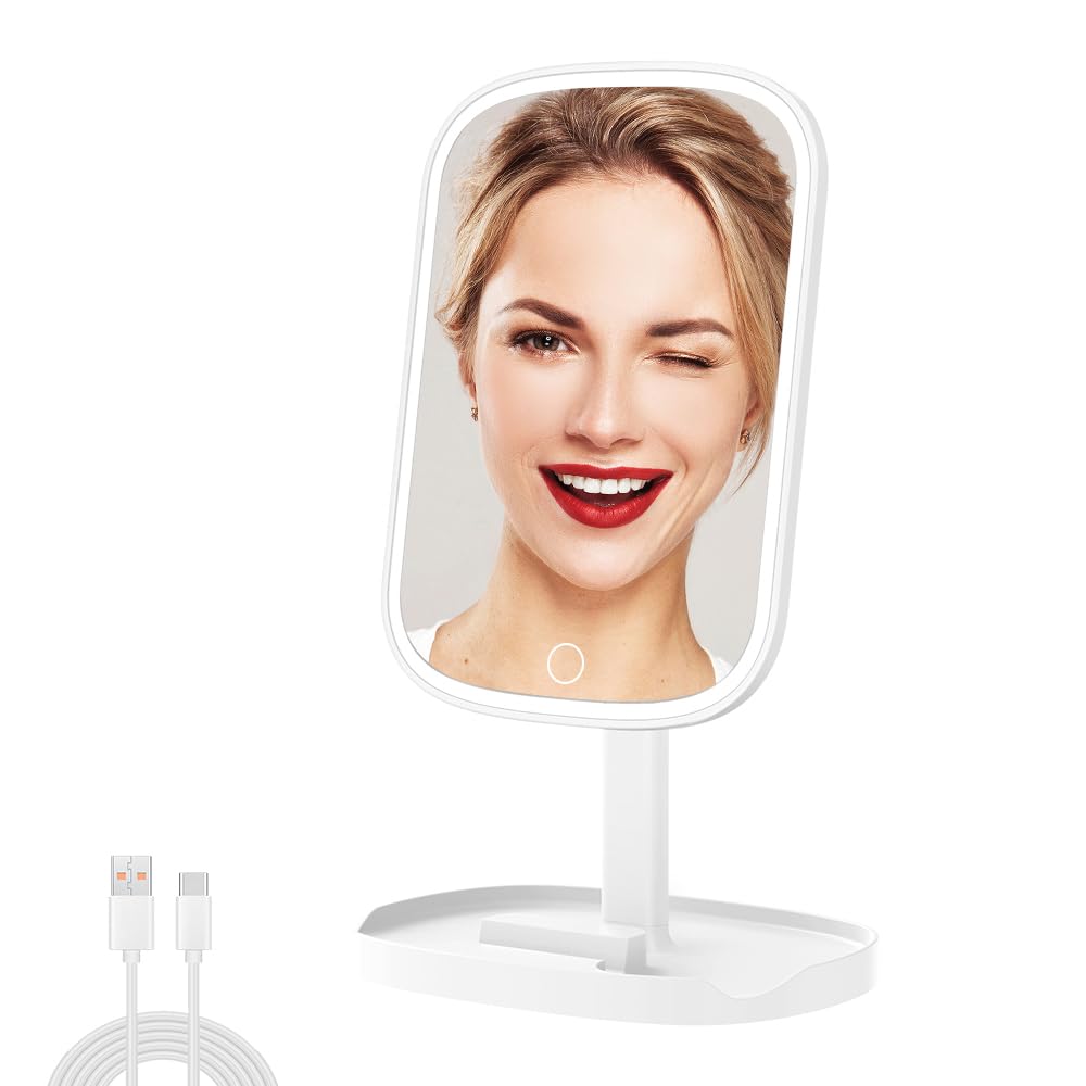 helloleibooLED Illuminated Makeup Mirror, Touch Screen Tri-Color Dimmable, 9-inch HD Desktop Vanity Mirror.