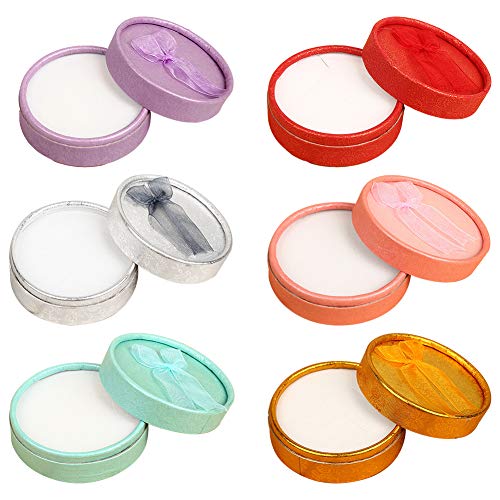 12 Pièces Boîte-Cadeau de Bague en Carton Paquet de Boîtes à Bijoux Cas pour Collier Boucle d'Oreille Cadeau, Couleur Aléatoire (Boîte à Bagues Rondes)