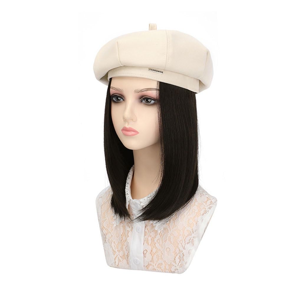FEELIN Baseball Cap with Hair Extensions Wig Hat Women's Fashion Wig Hat Medium-Length Straight Hair Beret with Wig Adjustable Wig Hat Hat Wig (Color : C)