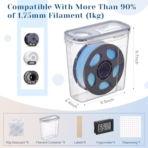 Image of 4 Pack Filament Storage Box 4L Each Holds 1KG 1.75mm Spool Airtight Moisture Control 3D Printer Filament Dry Box with Hygrometers Desiccant Packs and Labels for PLA PETG ABS TPU