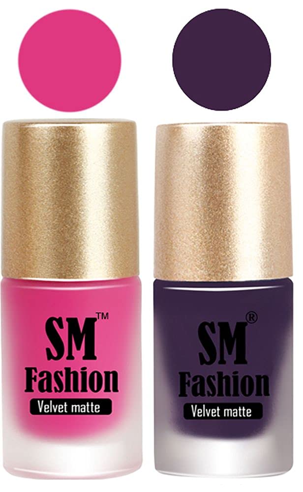 SM FASHION Nail Polishes, Pink-Violet Velvet Matte Nail Paint Combo Set of 2 Pcs 7ml each-image-26