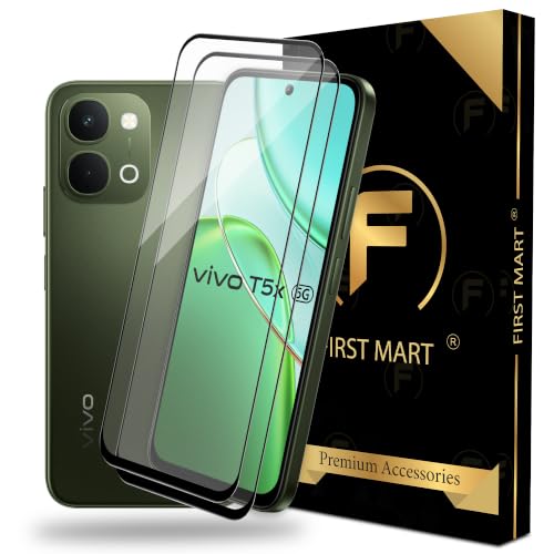 Image of FIRST MART Tempered Glass Screen Protector for Vivo T5x / iQOO Z11x - Full-Glue Screen Guard, 3D Edge to Edge, HD Clear, Bubble-Free, Case-Friendly, Black, Pack of 2