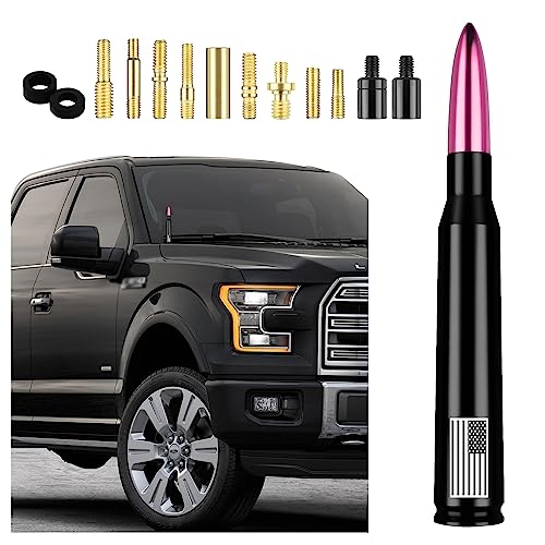 Car Bullet Antenna,Truck Exterior Decoration Accessories Antenna Toppers[New Upgrade Flag Design] AM/FM Radio Signal for Car SUV Truck Most Auto Cars Antenna Accessories Replacement(Pink)