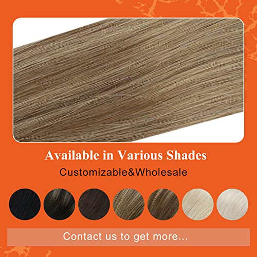 Image of Full Shine Tape in Hair Extensions Human Hair 14 Inch Balayage Hair Extensions Real Human Hair Tape in 50Grams 20Pcs 10 /16 /16 Highlights Golden Brown Mixed Golden Blonde Skin Weft Hair Extensions
