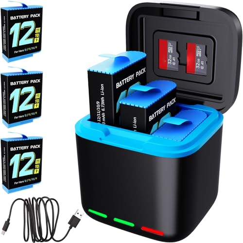Image of Battery Charger Kits for Hero 12 /11 /10 /9, 3-Pack 2000mAh Battery