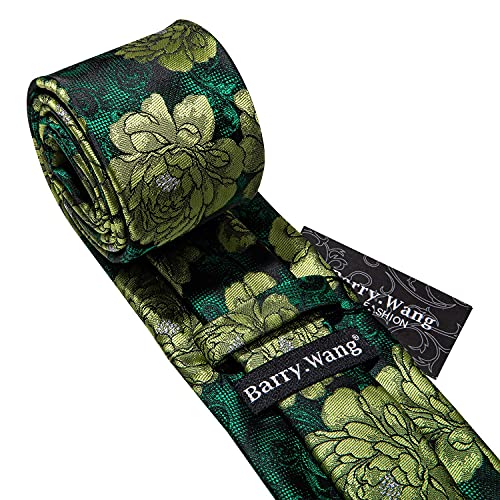 Image of Barry.Wang Flower Ties for Men Handkerchief Cufflinks Set Wedding Necktie Set Party