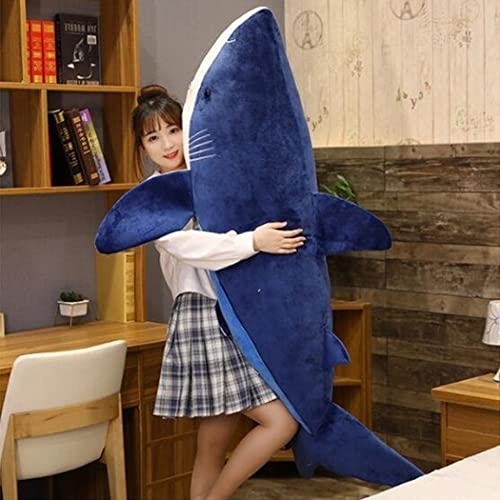 テレオンレイ 特大サメぬいぐるみ 特大さめ抱き枕 大きい 抱きまくら クッション 大きい鮫のぬいぐるみ (ネイビー, 130cm)