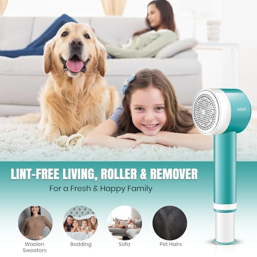 Image of VGR V-811 Professional 2-in-1 Lint Remover for Clothes | Rechargeable Fabric Fuzz Shaver with 6 Blades, USB Charging, 90 min Runtime, Corded & Cordless Use | Portable | Green
