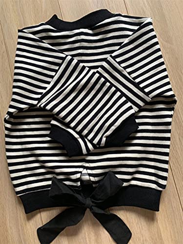 Autumn Spring Children O-Neck Knitted Pullover Cotton White Black Striped Sweater4
