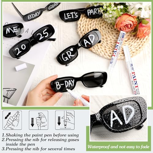 Image of Flutesan Personalized Rectangle Sunglasses with Marker Pens for Adult DIY Custom Birthday Wedding
