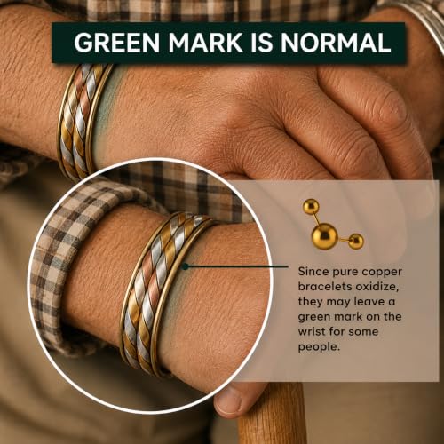 Image of Touchstone copper bracelets | gift for men women |adjustable 100% pure solid real magnetic jewelry | handmade bracelet set combo | rope braided tibetan bangles. Set of 3 different designs