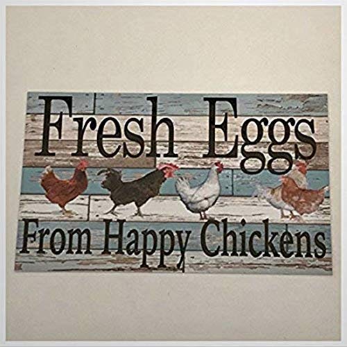 BYRON HOYLE Teken met Inscriptie Verse Eieren van Happy Kippen Blauw Hout Look voor Kippenhok Boerderij Rustieke Grappige Houten teken Hout Plaque Muur Art wandhanger Home Decor