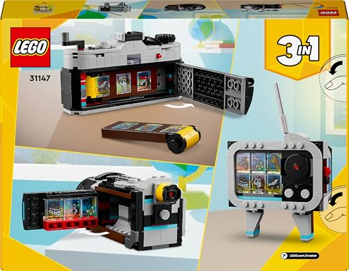 LEGO Creator 3in1 Retro Camera Toy to Video Camera to TV Set, Kids' Desk Decoration or Bedroom Accessories, Photography Gifts for Girls and Boys Aged 8 Plus Years Old Who Enjoy Creative Play 31147