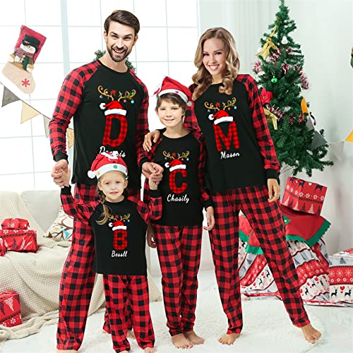 Personalized Monogrammed Christmas Pajamas for Family Custom Initial Letter Family Christmas Shirt Pants Set3