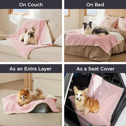 Image of Bedsure Waterproof Dog Blankets for Extra Large Dogs - XL Cat Blanket Washable for Couch Protection, Sherpa Fleece Puppy Blanket, Soft Plush Reversible Throw Furniture Protector, 50 inchx60 inch, Pink