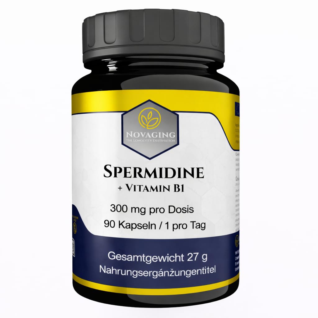 Spermidin 6 mg + Vitamin B1 – 90 Kapseln 100% vegan | 3 Monate – Präzise dosiert. Maximale Bioverfügbarkeit. Getestet auf Gentechnik und Allergene. Made in Europe. Novaging©