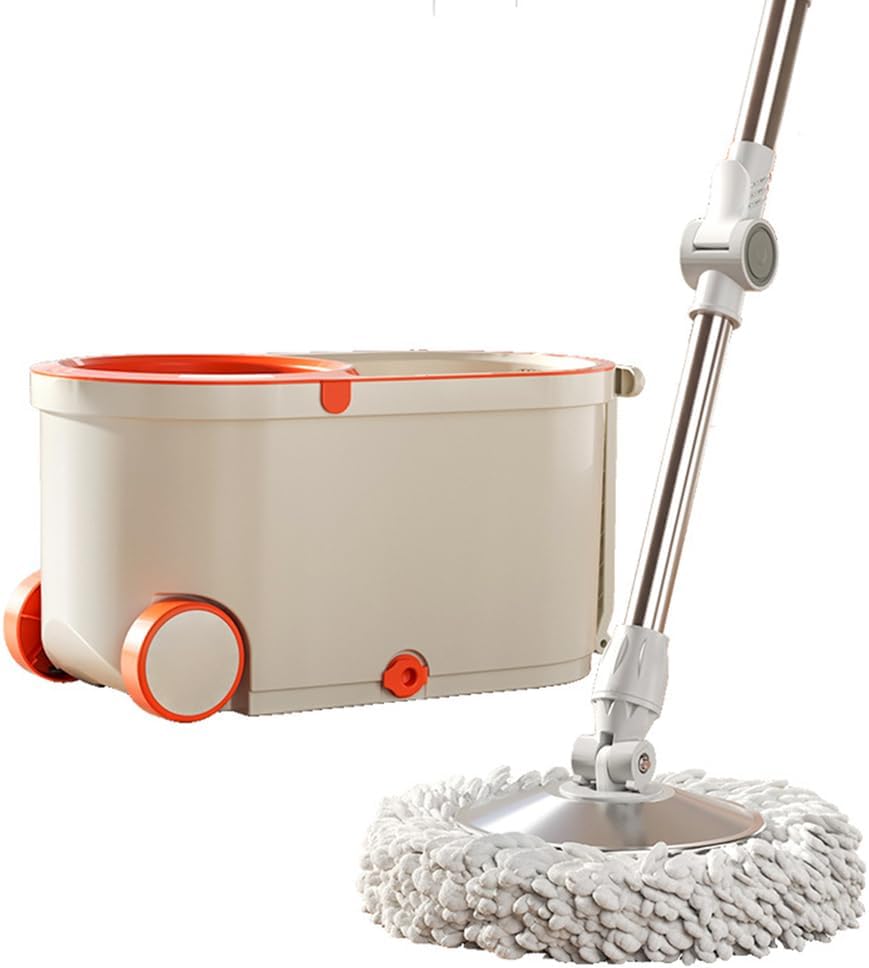 Spin Mop Set with 2 Microfiber Mop Heads and Bucket - 360° Rotating Mop for Efficient Floor Cleaning - Easy Wringing System for Wet and Dry Use