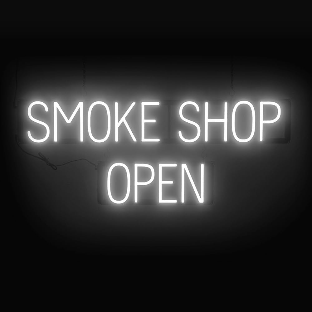 SpellBrite LED Neon SMOKE SHOP OPEN Sign for Business - White, 38" x 15"