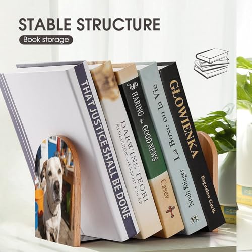 Sujetalibros para estanterías antideslizante y resistente de madera 8