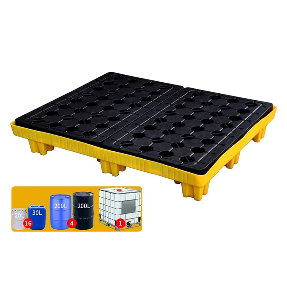 JKJZSALJ Modular Spill Containment Pallet - Oil Drum Spill Prevention Platform, Anti-Leakage, 17 For Industrial Safety & Environmental P,Yellow,123 * 105 * 17cm