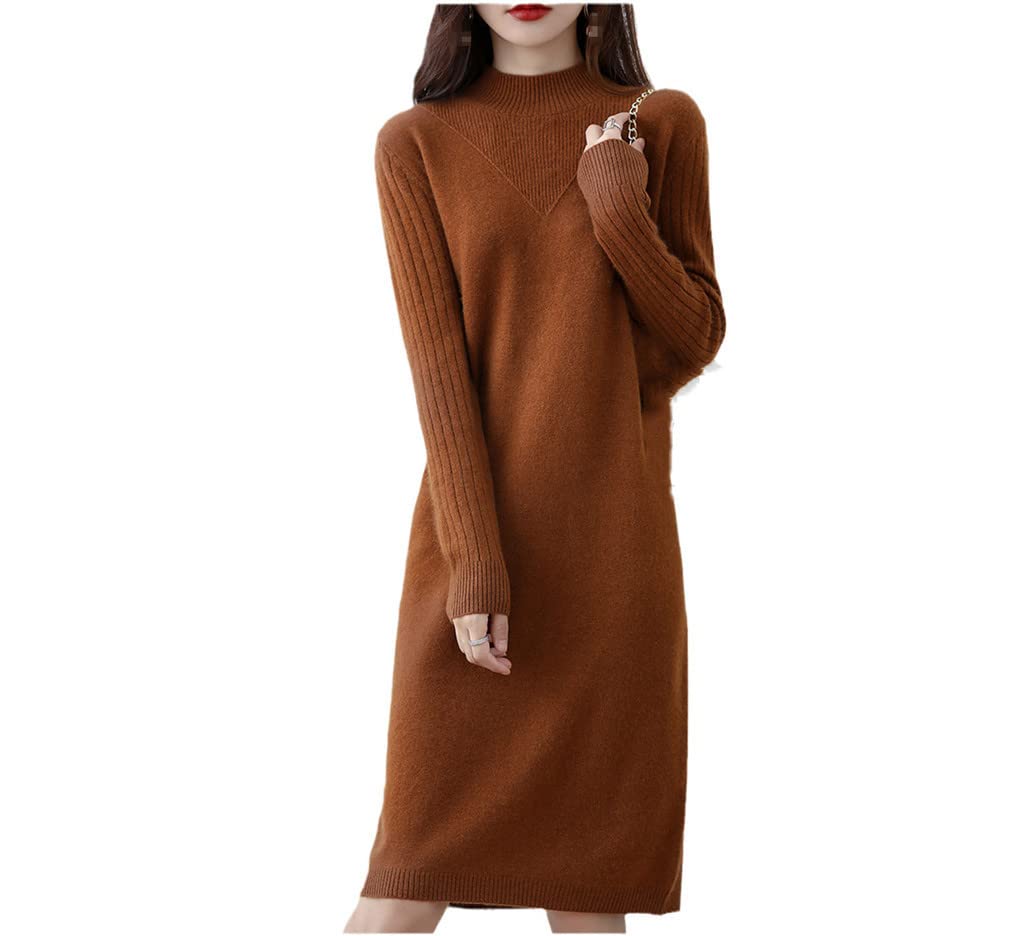 Hamthuit Le donne più spesse della lana delle donne vestono i vestiti delle signore dei pullover del o-collo dell'inverno, Yellow Khaki9, XXL