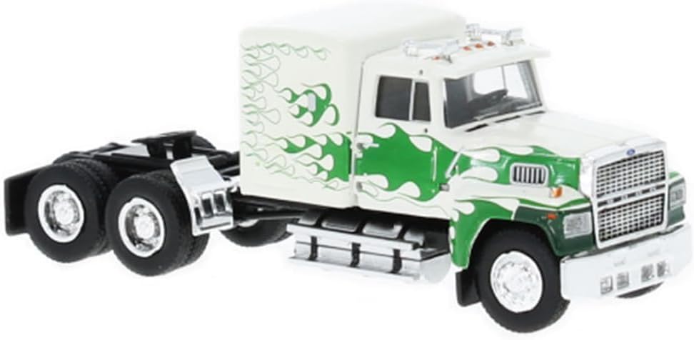Brekina 1978 LTL 9000 Truck Tractor White with Green Flames 1/87 (HO) Scale Model Car BRE85879