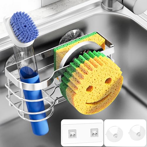 Cisily Smiley Sponge Holder for Kitchen Sink Caddy, Stainless Ste...
