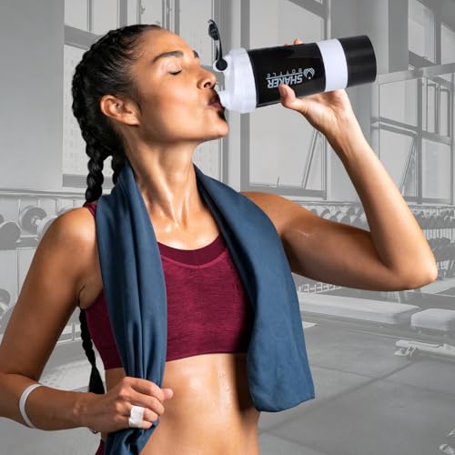Image of XTK Shaker Bottle Protein Shaker Bottles with Storage and Mix Ball, 16OZ Sports Water Bottle with Pill Organizer,Leak Proof Portable Shaker Cup for Protein Mixes and Pre Work Out,BPA Free(white)