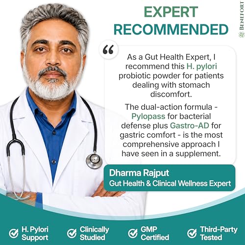 Image of Gut Heal - H Pylori Probiotic Powder with Pylopass & Gastro-AD, 60 Billion CFU L Reuteri Stomach Soothe Supplement, Bloating Gas Heartburn & Acid Relief, Daily Digestive Support, 30 Sachets