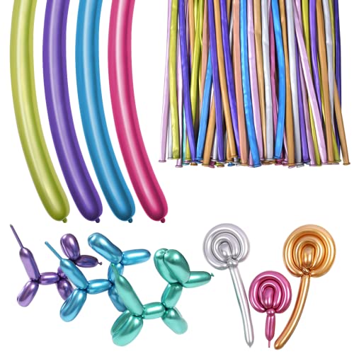 Globos Largos para Globoflexia Globos Mágicos de Bricolaje Globos Formas de Látex Coloridos Globo Moldeable Largo Globos de Moldeables para Animales,Bodas,Cumpleaños Decoración Fiestas (100Pz) Cover