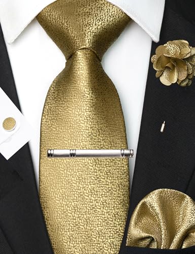 Image of JEMYGINS Mens Tie and Lapel Pin Necktie Pocket Square Cufflinks and Tie Clip Sets for Business Casual 5PCS
