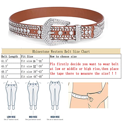 WERFORU Women Men Rhinestone Western Leather Belt Ladies Vintage Bling Cowgirl Cowboy Waist Belt for Jeans Dress-3
