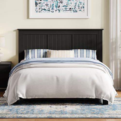 ComfIQ Serene Solid Wood Window-Pane Headboard Black