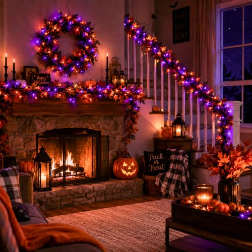 100' Nisocy Purple & Orange LED Halloween String Lights w/ 8 Modes & Timer - image 3