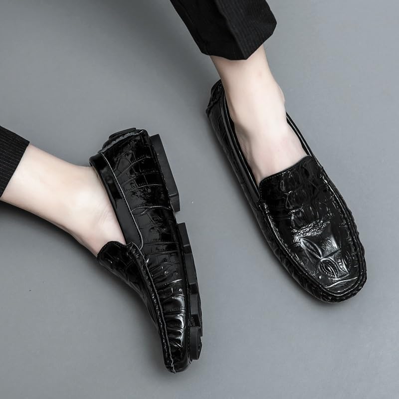 Mens Loafers Shoe Round Toe Crocodile Print Faux Leather Driving Loafers Anti-Slip Lightweight Flexible Prom Casual Slip-on3