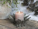  Chic Antique Kerzenteller Eisen mit Blättern antik Messing Ø19*8cm Kerzenständer Kerzenhalter
