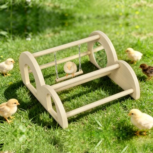Image of Chicken Perch with Swing & Mirror, Waterproof PVC Roosting Stand for Hens Activity Gym for Chick Toys & Bantams, Durable Easy-Clean Coop and Brooder