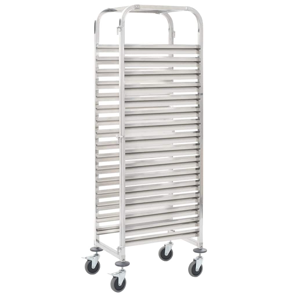 Carrello per vassoi in acciaio inox per 16 vassoi, 38 x 55 x 163 cm, 4 ruote girevoli con freni, carrello da cucina per gastronomia, conservazione e trasporto in ordine
