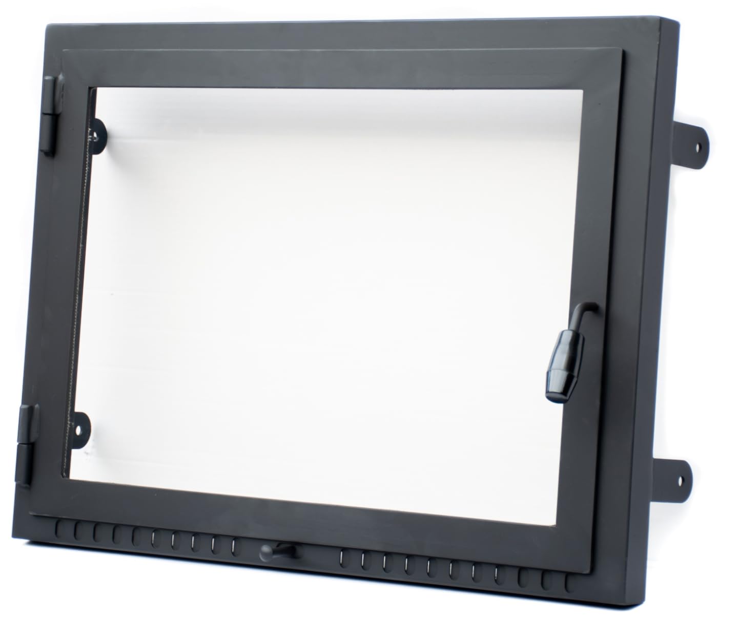 Kamintur 52x40 cm Pizzaofentür mit hitzebeständigem Glas | Stahltür ohne Flansch | Scharniere links | 520 x 400 mm