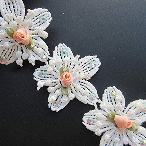 10Pcs Flower With Diamond Mini Colored Buds Star Shape Floral Lace Edge Trim Ribbon 5.5Cm/ 2.17" Width Vintage White Edging Trimming Fabric Embroidered Applique Sewing Craft Wedding Bridal Dress Decor #TOP27