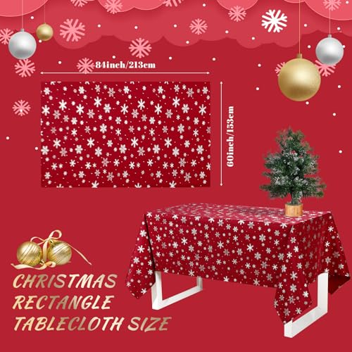 Mixweer Christmas Snowflake Tablecloth Winter Rectangle Printed Table Cover Washable Xmas Winter Table Cloths for Holiday Decorations Dinner Party Home Decor(60 x 84 Inch,Red) – Image 3