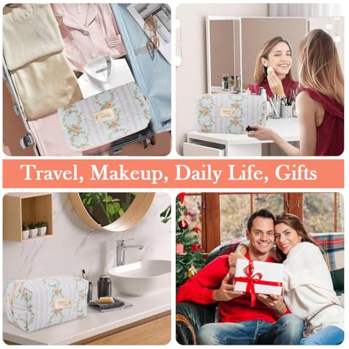Image of MAYCREATE Makeup Pouch Bag Travel Cosmetic Bag for Women Girls, Floral Prints Make Up Toiletry Pouch for Women, Zipper Portable Travel Cloth Storage Organizer