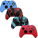 HDE Controller Skins for Xbox One 4 Pack Combo Silicone Rubber Protective Grip Case Cover for Microsoft Xbox One Wireless Gamepads (Red, Blue, Blue Black Marble, Black Red Marble)