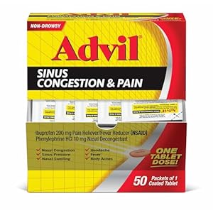 Advil Sinus Congestion and Pain, Sinus Relief Medicine, Pain Reliever and Fever Reducer with Ibuprofen and Phenylephrine HCl – 50 Coated Tablets