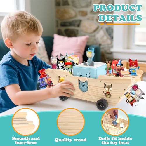 Image of Ship for Tonies Box 1 /2 Organizer Storage Shelf, Wooden Magnetic Holder for Toniebox Player Tonies Figures Characters for Children, Display Collection 20~30 Characters, Funny Little Ship