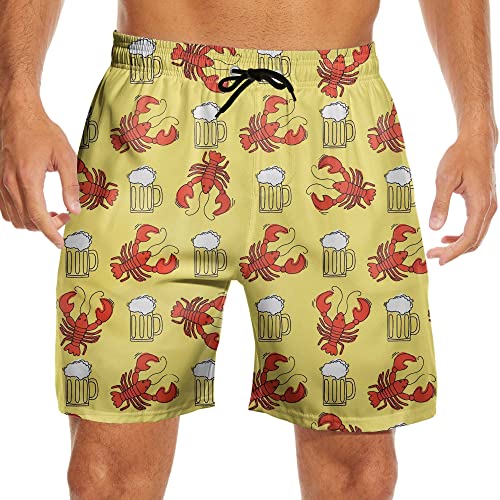 Men's Swim Trunks Beer and Crawfish Quick Dry Beach Short Swimwear Bathing Suits White