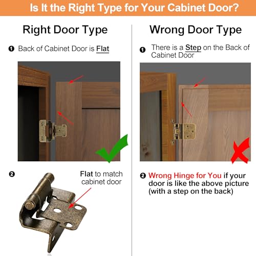 Vallecloud 4 Pack (2 Pair) Antique Brass Cabinet Hinges for Kitchen Cabinet Door, Partial Wrap Self Closing 1/2" Overlay Kitchen Cabinet Hinges, Semi Hidden Cabinet Hinge for Cabinet Doors - Image 6